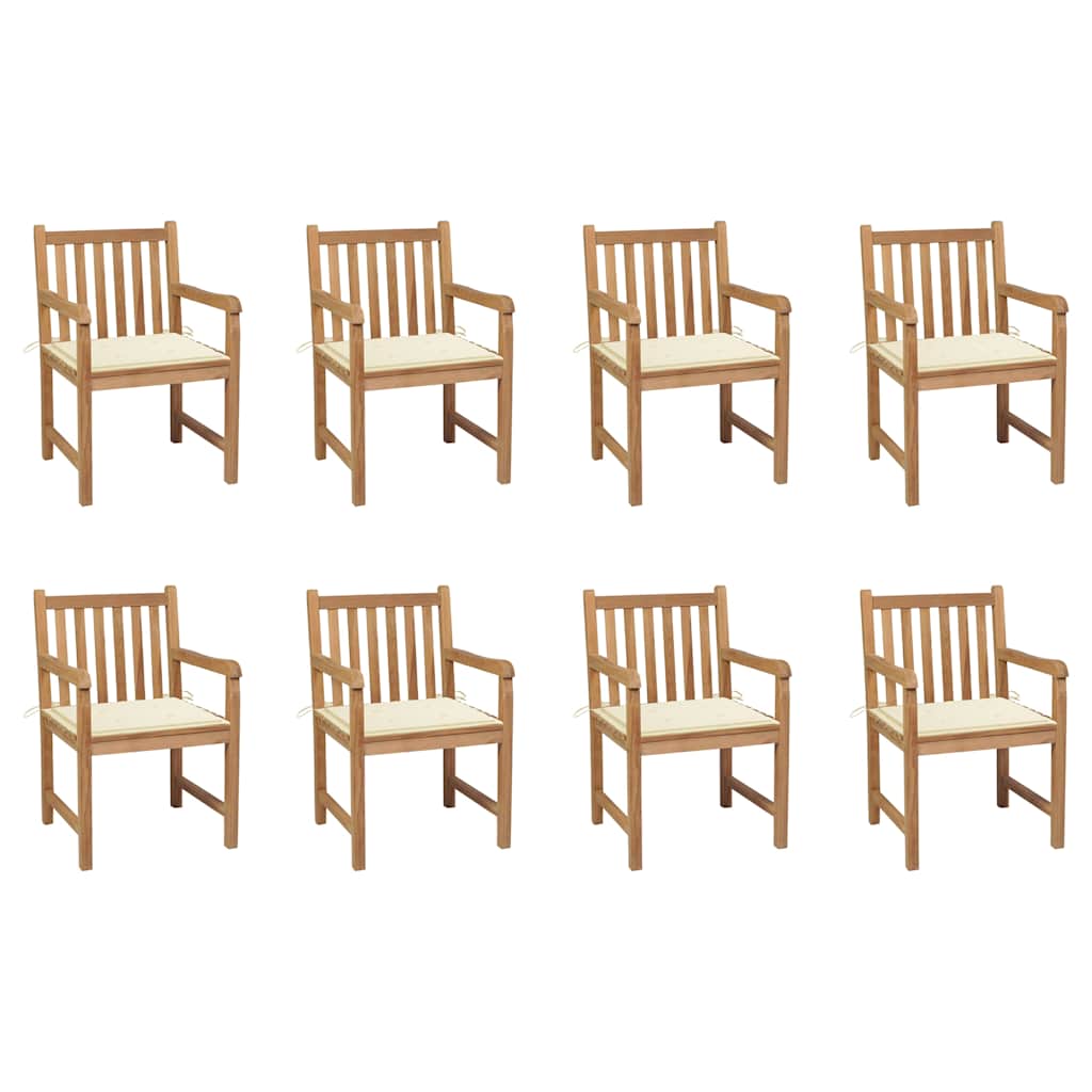 Gartenstühle 8 Stk. mit Creme Kissen Massivholz Teak