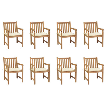 Gartenstühle 8 Stk. mit Creme Kissen Massivholz Teak