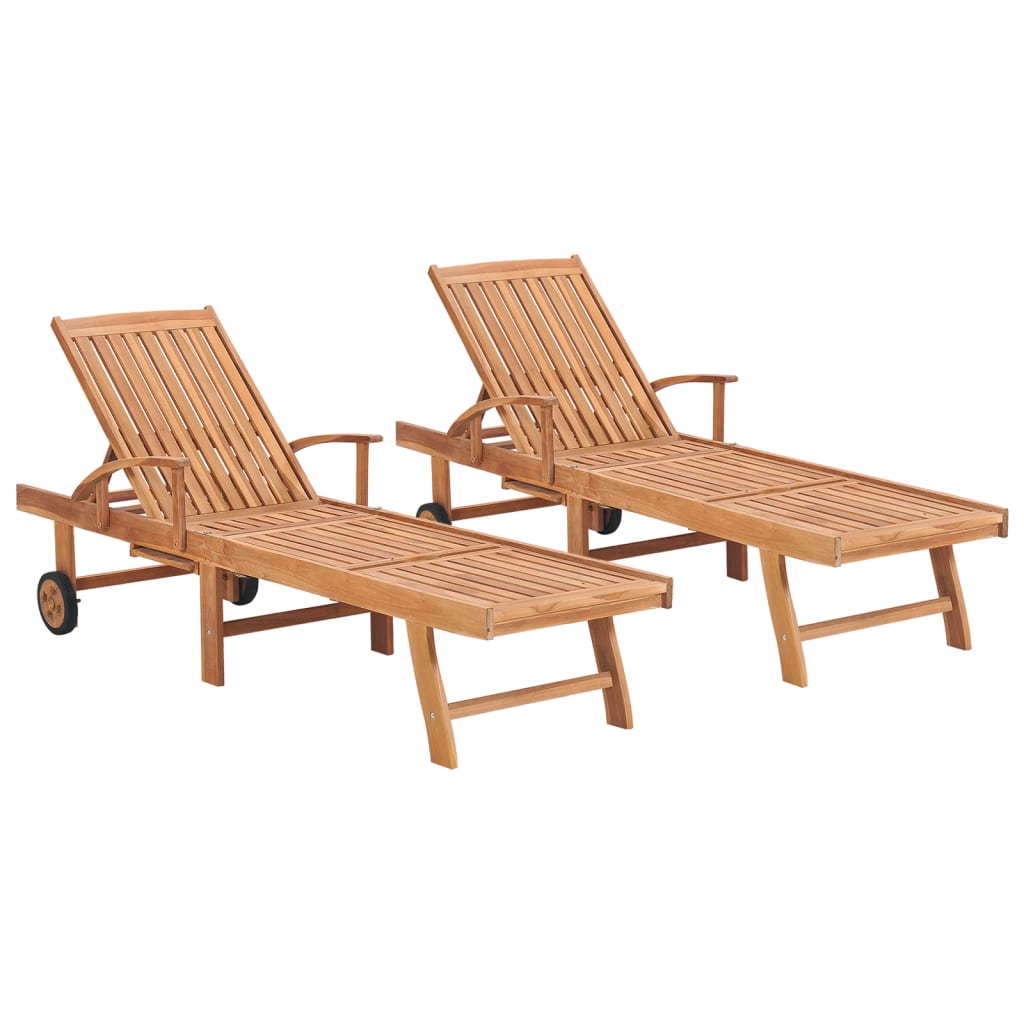 Chaises longues, lot de 2, en teck massif