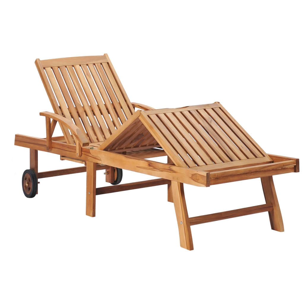 Chaises longues 2 pièces avec table et coussins en bois de teck massif