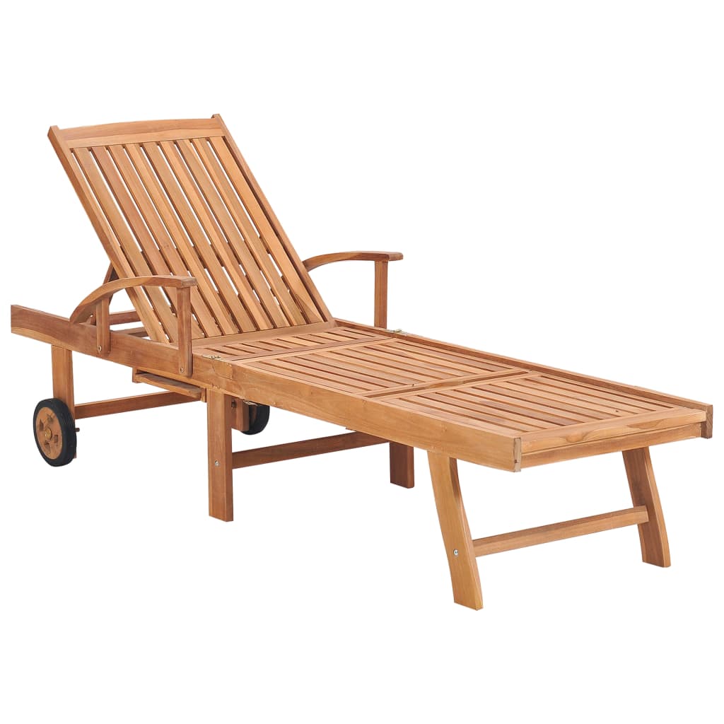 Chaises longues 2 pièces avec table et coussins en bois de teck massif