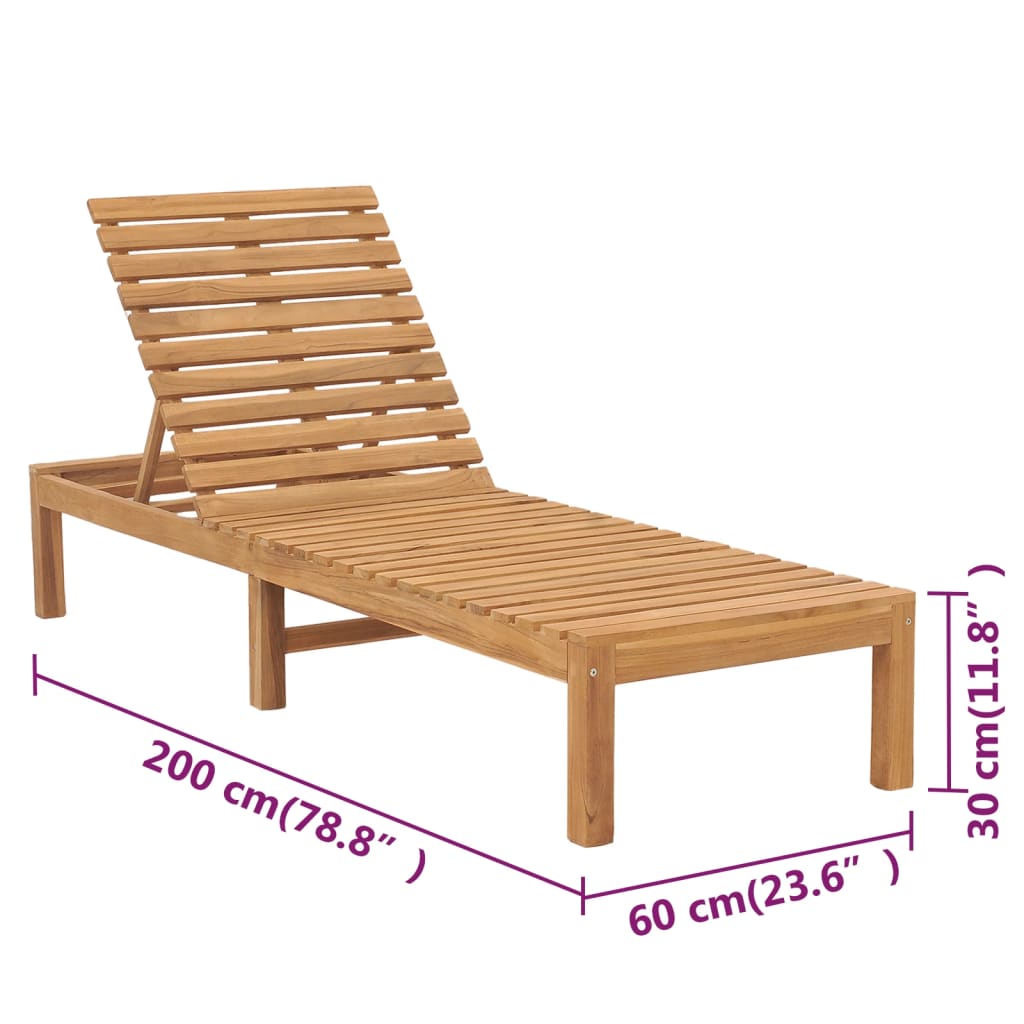 Chaises longues, lot de 2, en teck massif