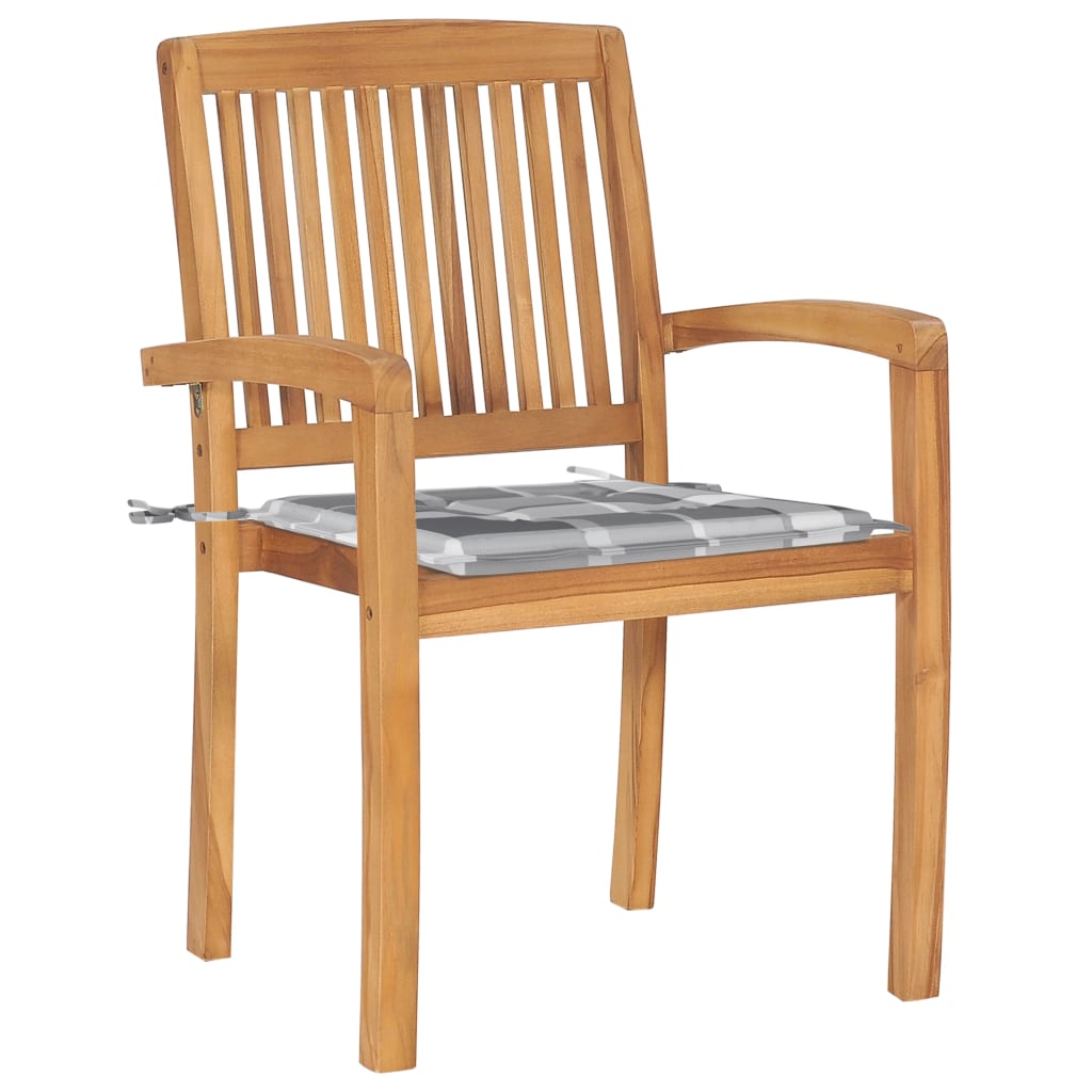Stapelbare Gartenstühle mit Kissen 4 Stk. Massivholz Teak