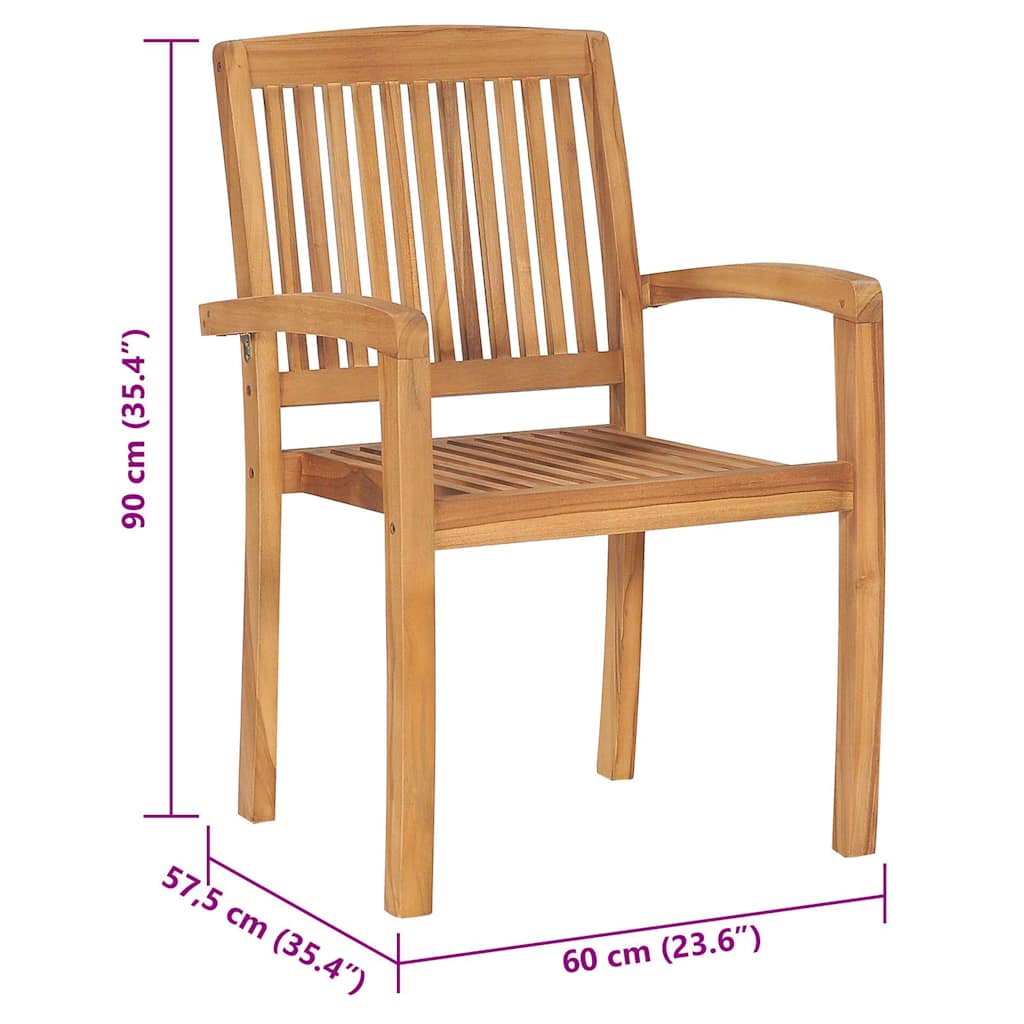 Stapelbare Gartenstühle mit Kissen 6 Stk. Massivholz Teak