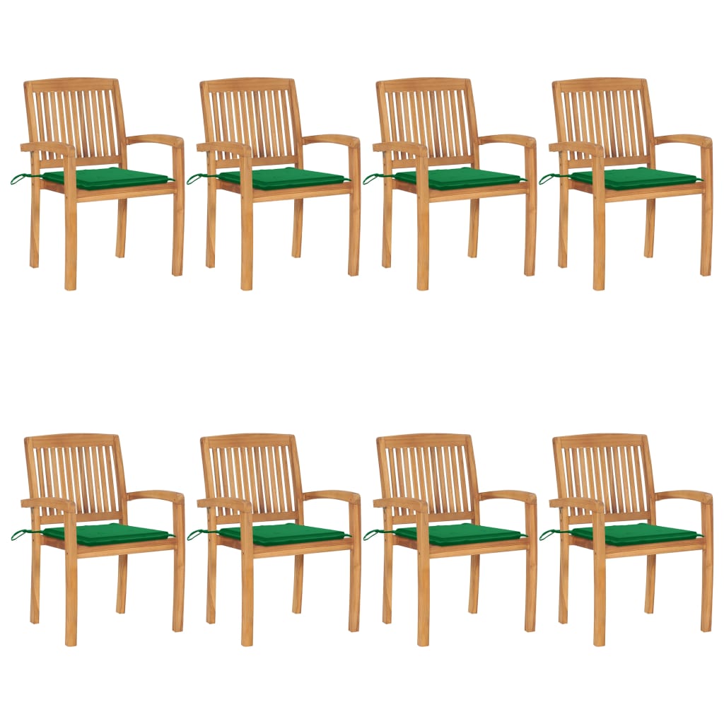 Stapelbare Gartenstühle mit Kissen 8 Stk. Massivholz Teak