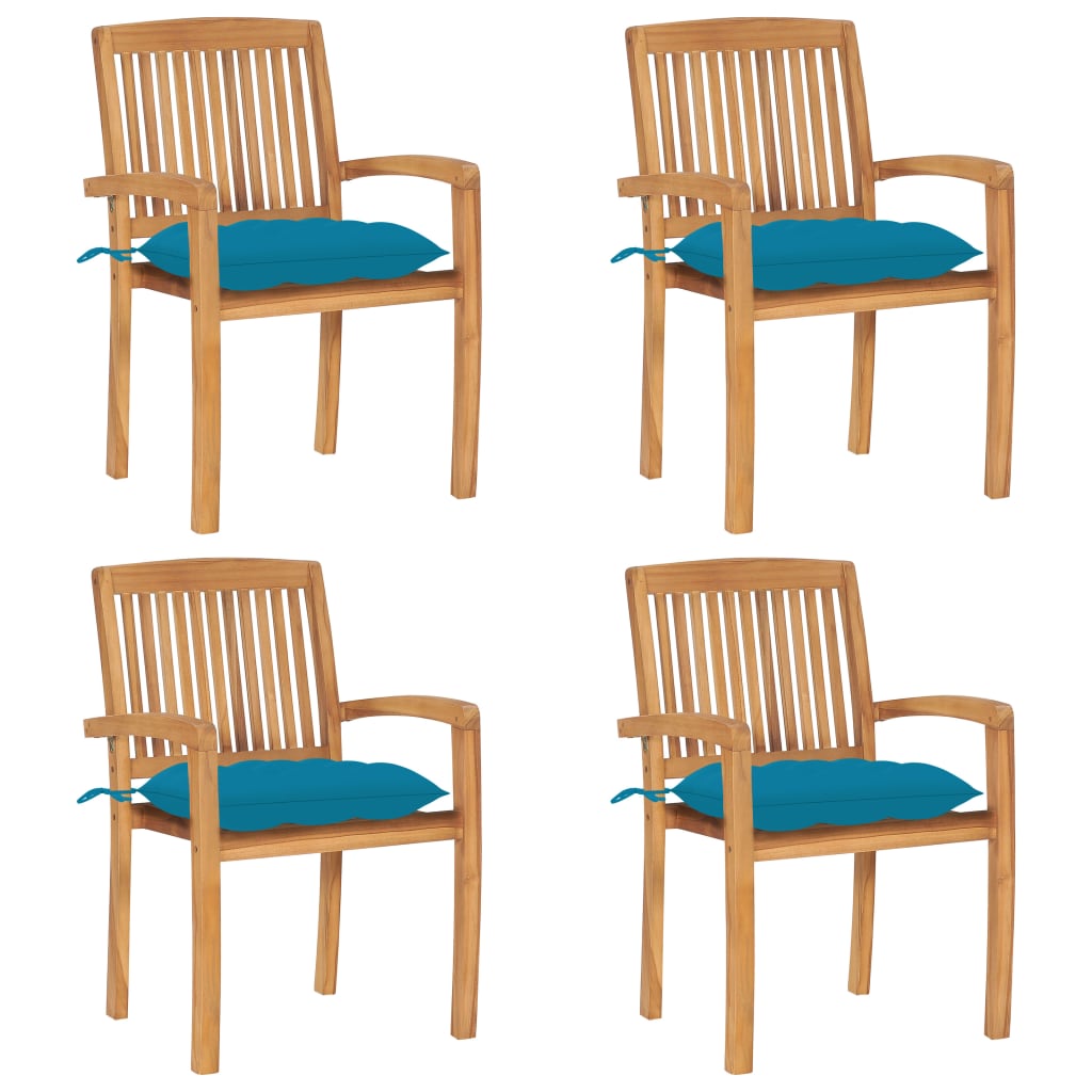 Stapelbare Gartenstühle mit Kissen 4 Stk. Massivholz Teak