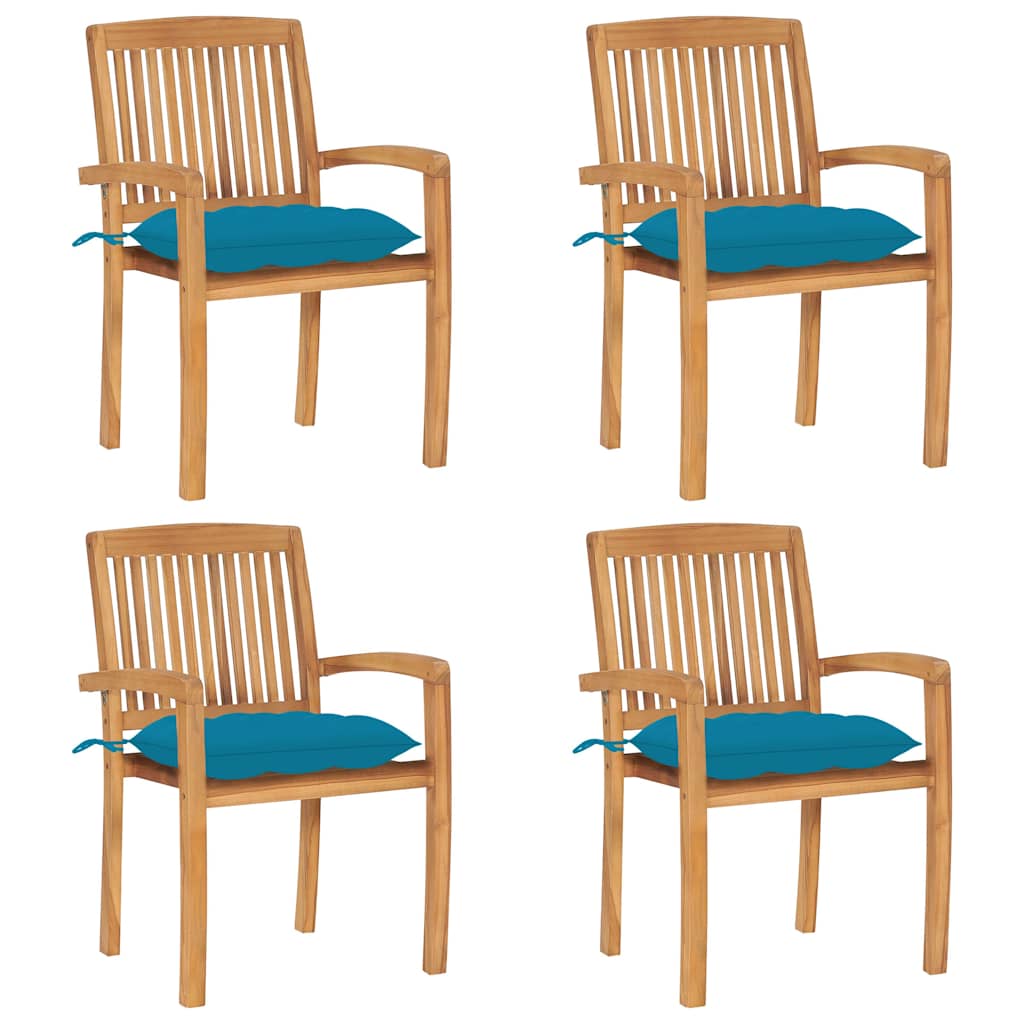 Stapelbare Gartenstühle mit Kissen 4 Stk. Massivholz Teak