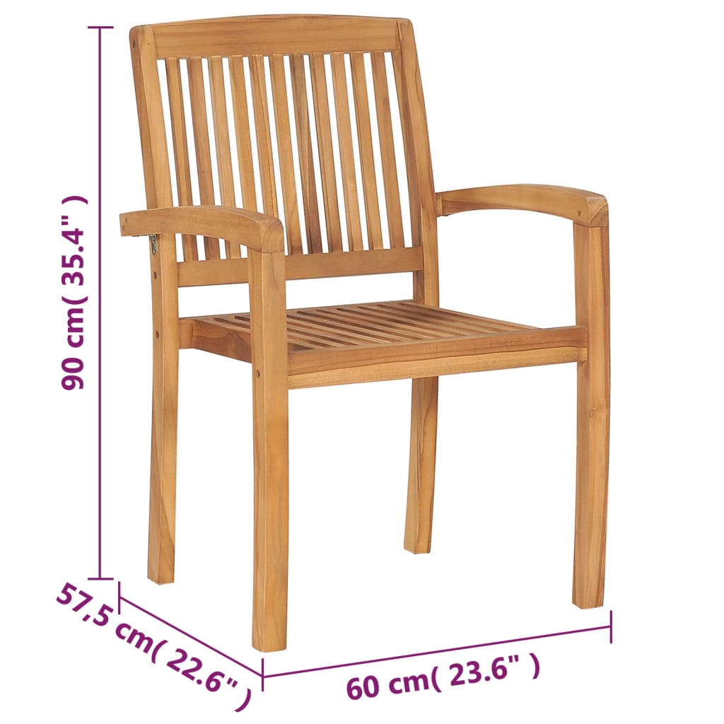 Stapelbare Gartenstühle mit Kissen 4 Stk. Massivholz Teak