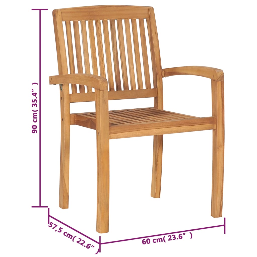 Stapelbare Gartenstühle mit Kissen 6 Stk. Massivholz Teak