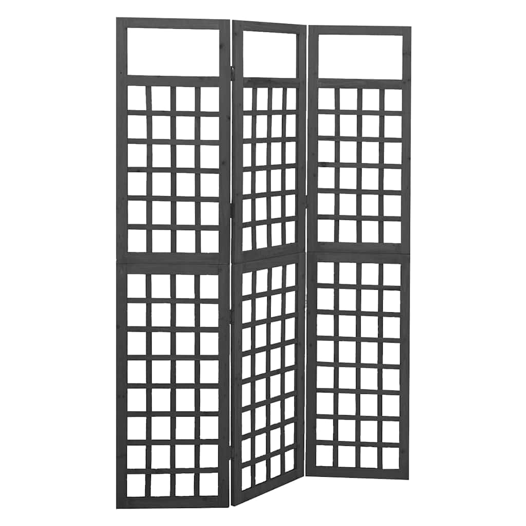 Spalier/Paravent 3-teilig Massivholz Tanne Schwarz 121x180 cm
