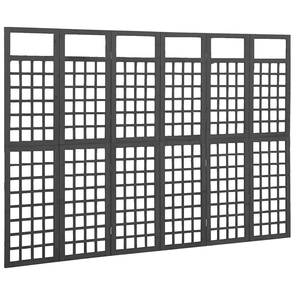 Spalier/Paravent 6-teilig Massivholz Tanne Schwarz 242,5x180 cm