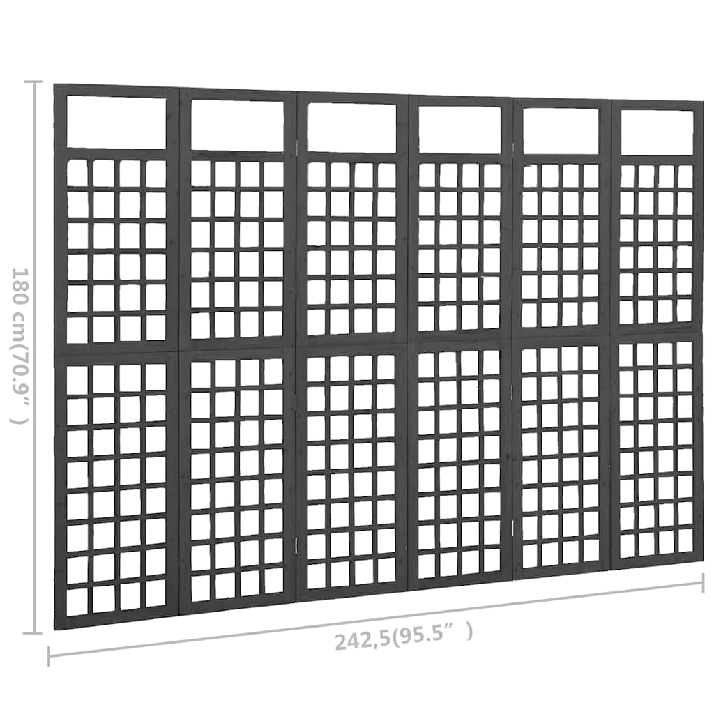 Spalier/Paravent 6-teilig Massivholz Tanne Schwarz 242,5x180 cm