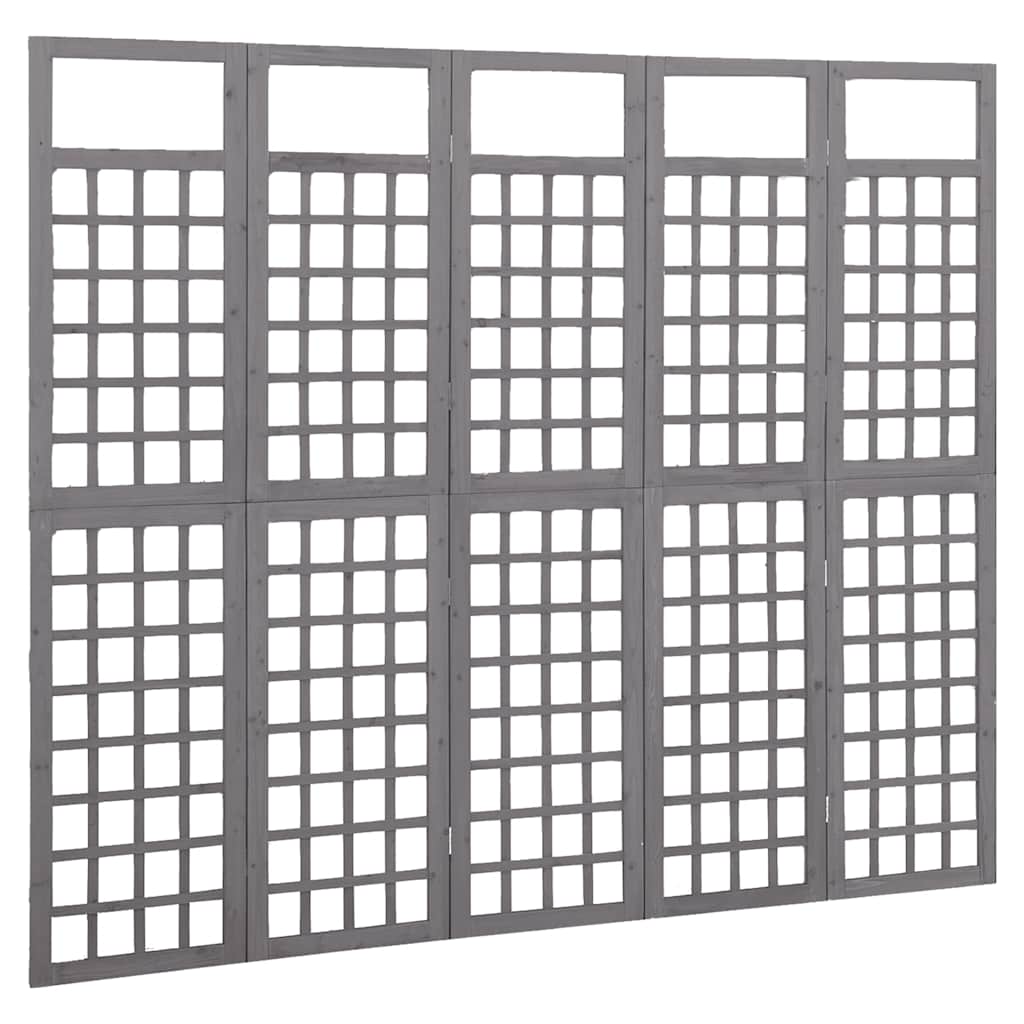 Spalier/Paravent 5-teilig Massivholz Tanne Grau 201,5x180 cm