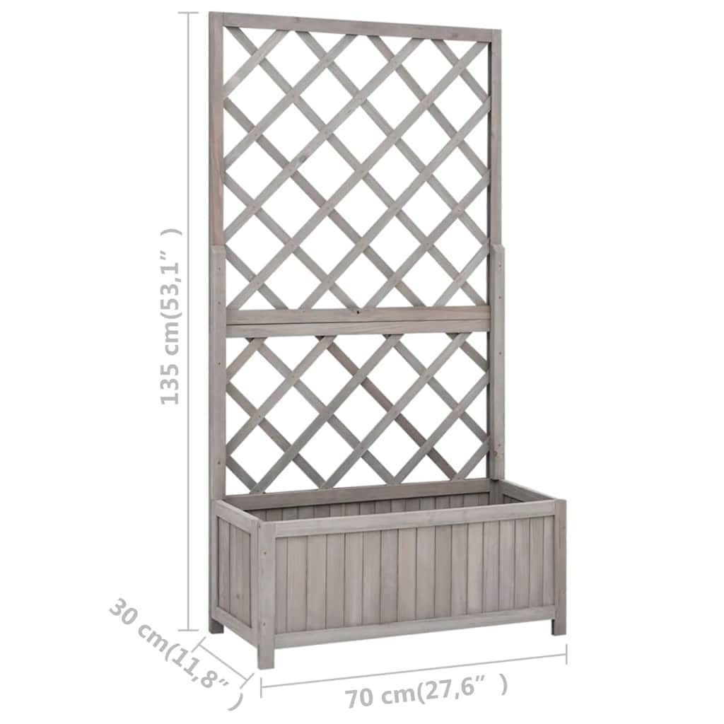 Pflanzkübel mit Spalier Grau 70x30x135 cm Massivholz Tanne