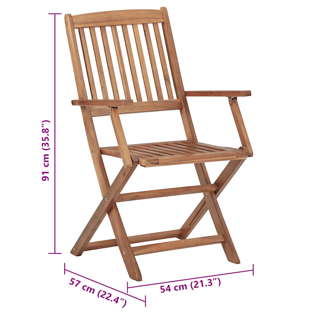 Klappstühle, 6 Stück, mit Kissen, aus massivem Akazienholz