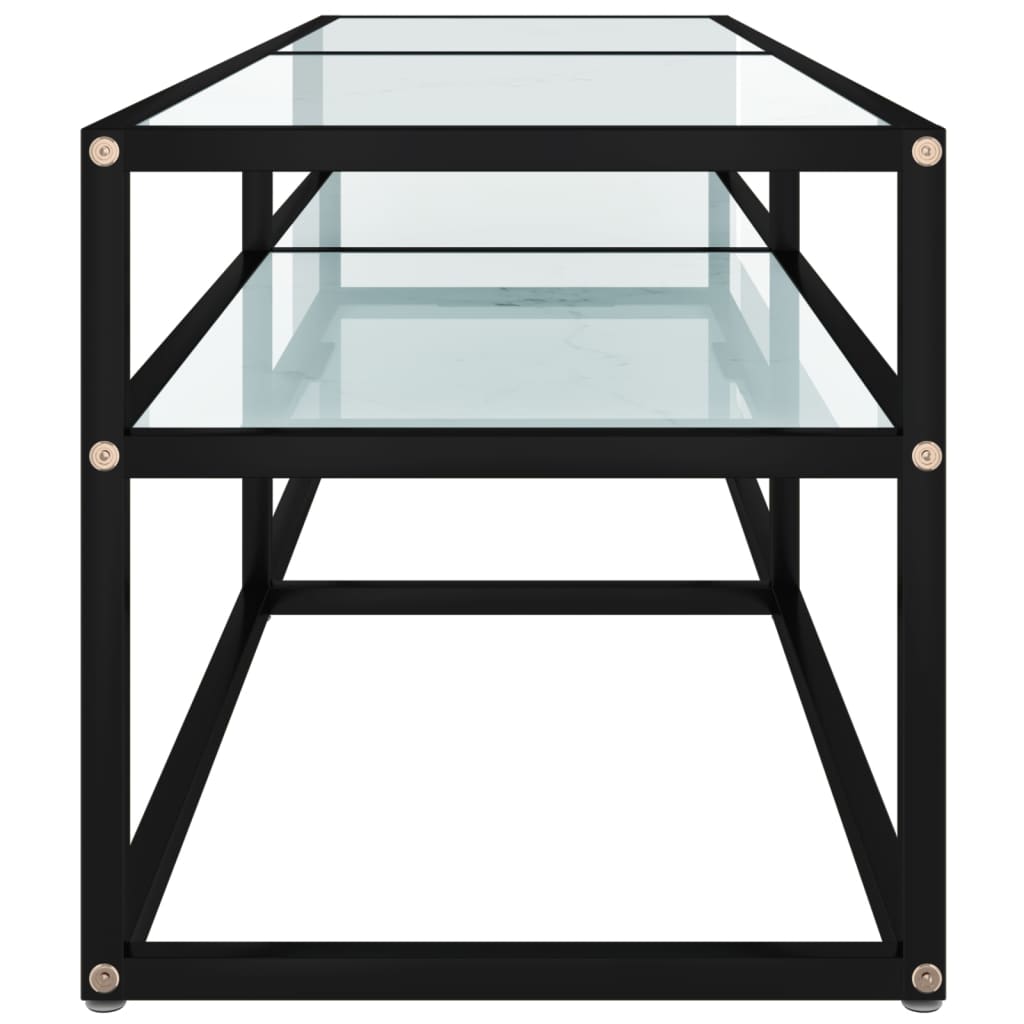 Meuble TV aspect marbre blanc 140x40x40,5 cm verre trempé