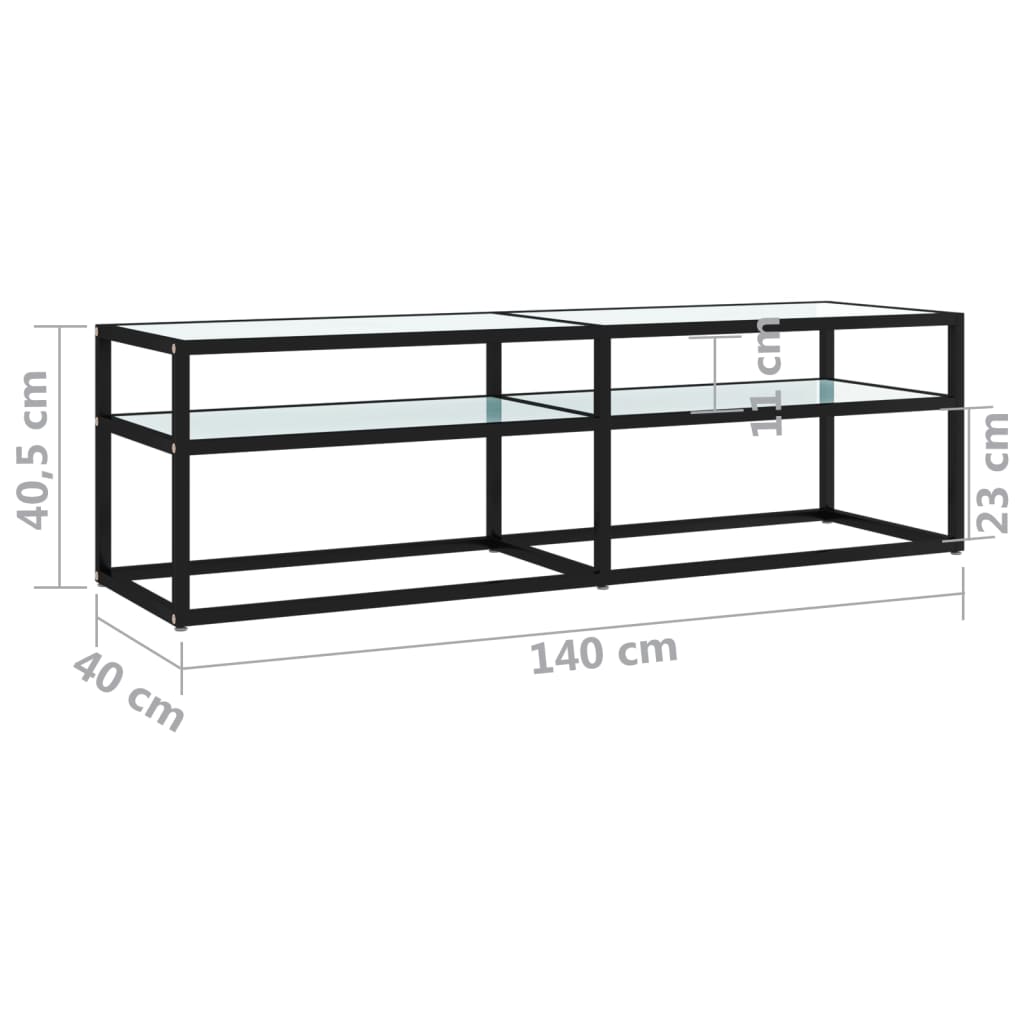 Meuble TV aspect marbre blanc 140x40x40,5 cm verre trempé