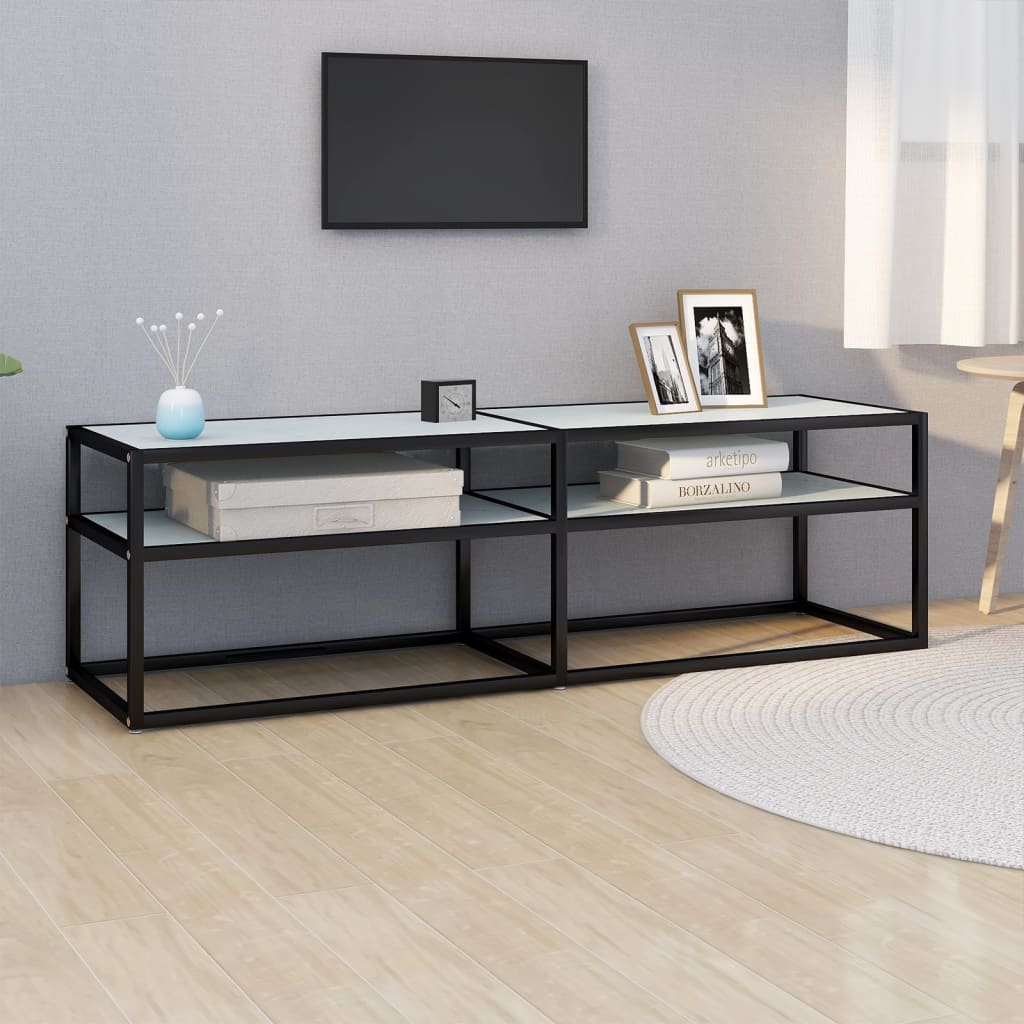 Meuble TV aspect marbre blanc 140x40x40,5 cm verre trempé