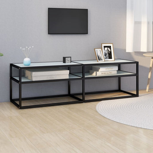 Meuble TV aspect marbre blanc 140x40x40,5 cm verre trempé