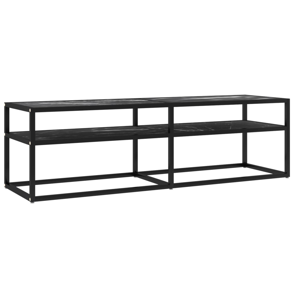 Meuble TV aspect marbre noir 140x40x40,5 cm verre trempé