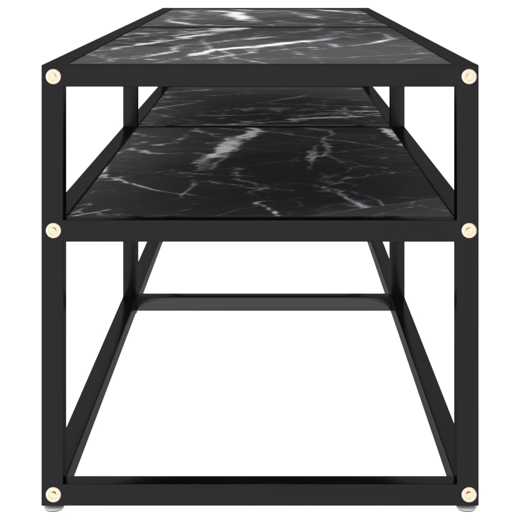 Meuble TV aspect marbre noir 140x40x40,5 cm verre trempé