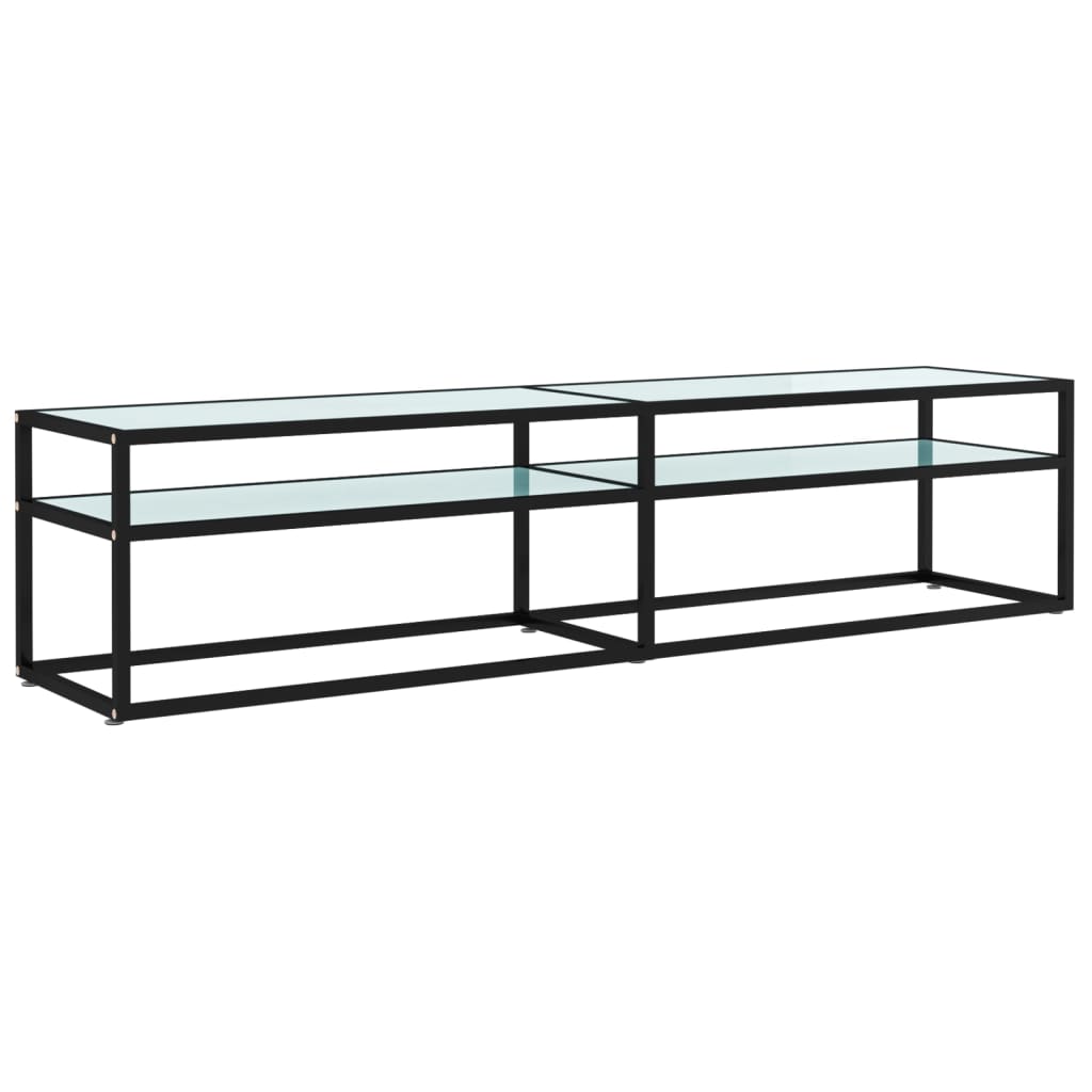 Meuble TV aspect marbre blanc 180x40x40,5 cm verre trempé