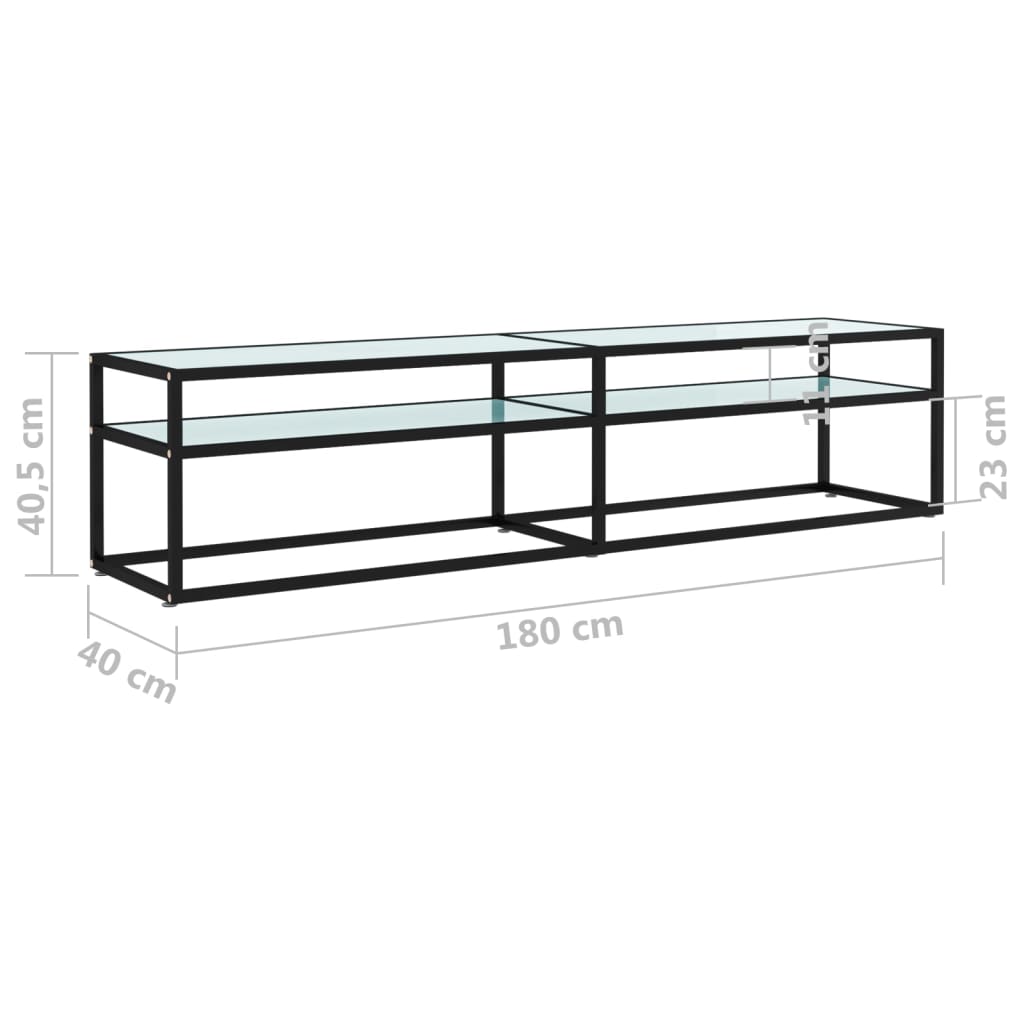 Meuble TV aspect marbre blanc 180x40x40,5 cm verre trempé