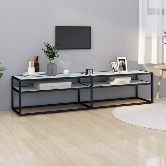 Meuble TV aspect marbre blanc 180x40x40,5 cm verre trempé