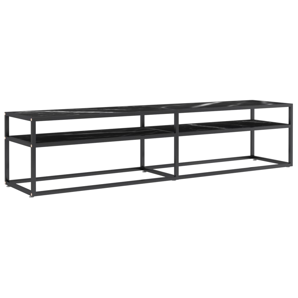 Meuble TV aspect marbre noir 180x40x40,5 cm verre trempé