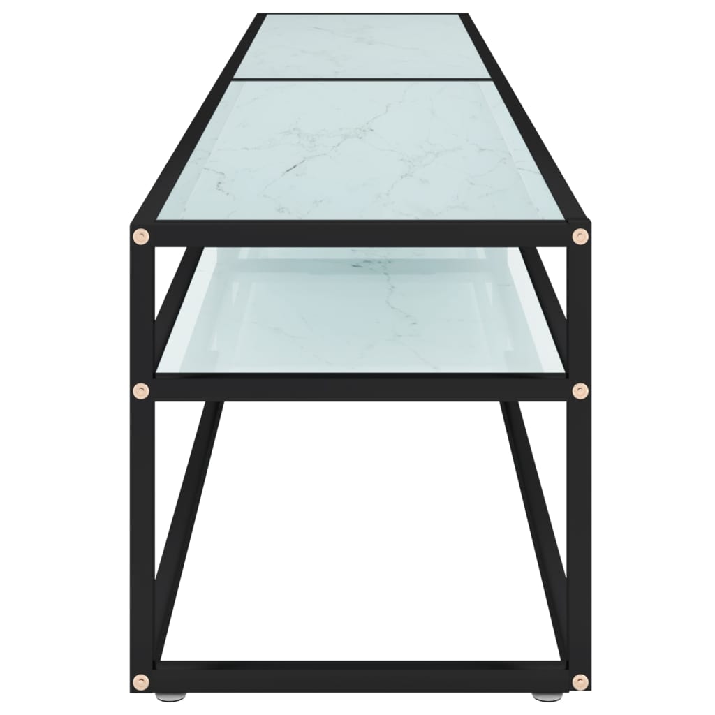Meuble TV aspect marbre blanc 200x40x40,5 cm verre trempé
