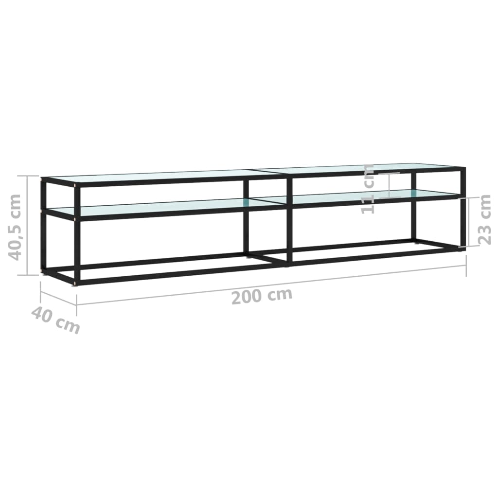 Meuble TV aspect marbre blanc 200x40x40,5 cm verre trempé