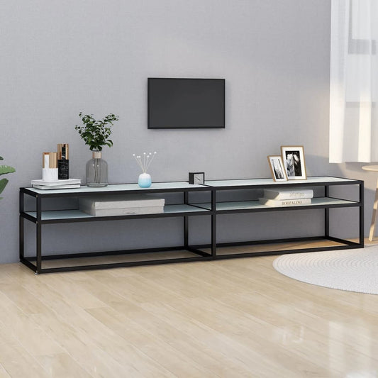 Meuble TV aspect marbre blanc 200x40x40,5 cm verre trempé