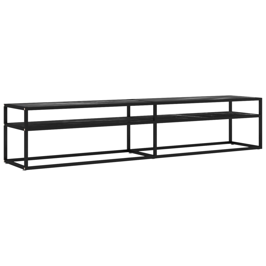 Meuble TV aspect marbre noir 200x40x40,5 cm verre trempé