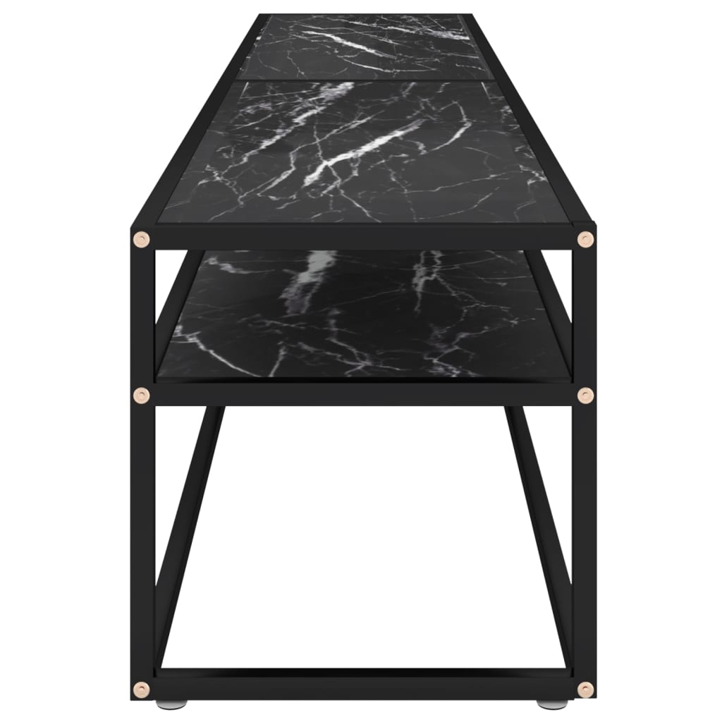 Meuble TV aspect marbre noir 200x40x40,5 cm verre trempé