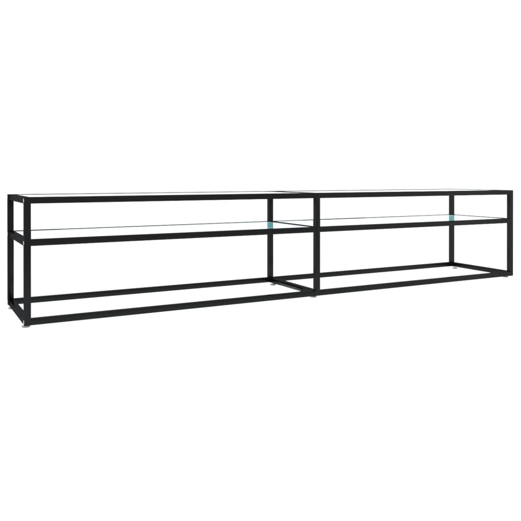 Meuble TV aspect marbre blanc 220x40x40,5 cm verre trempé