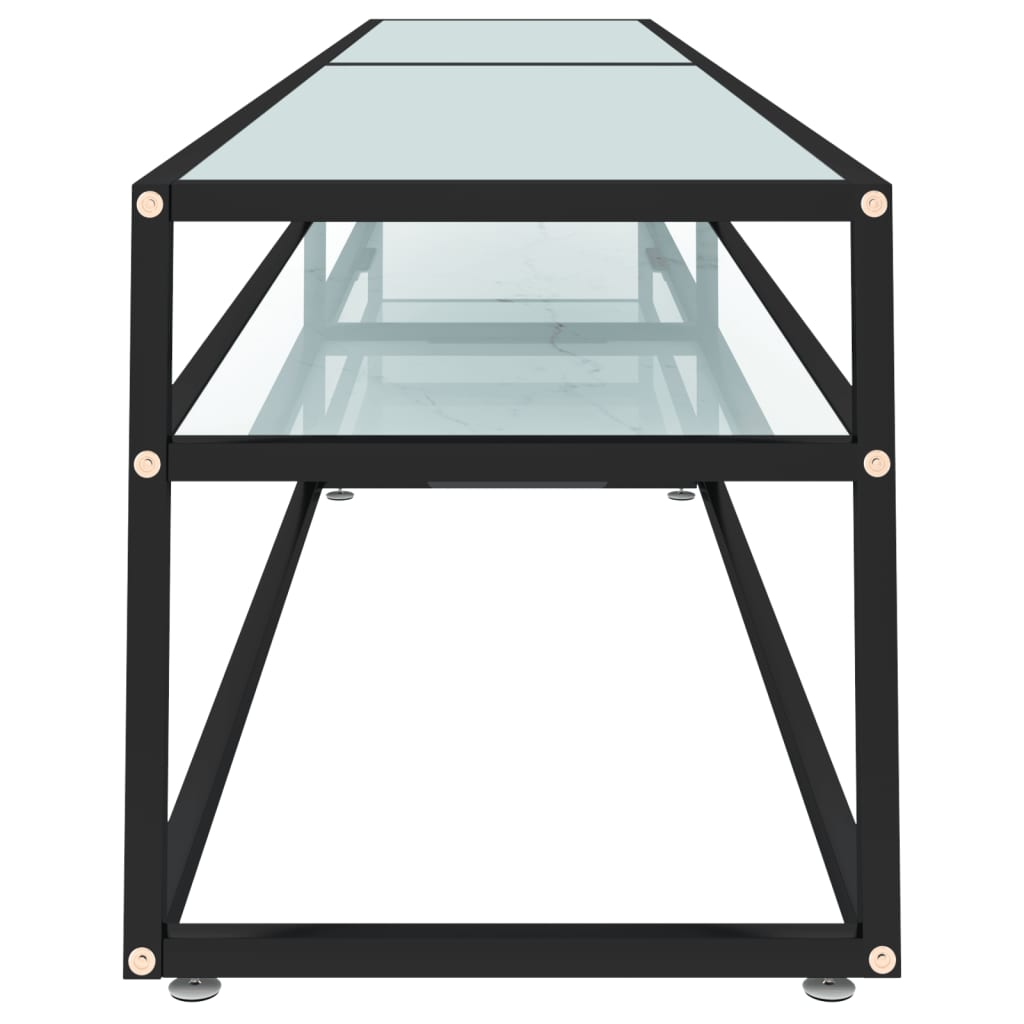 Meuble TV aspect marbre blanc 220x40x40,5 cm verre trempé
