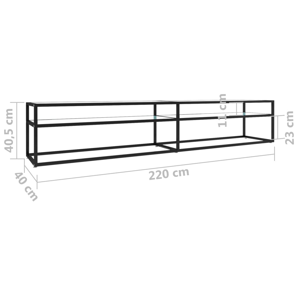 Meuble TV aspect marbre blanc 220x40x40,5 cm verre trempé