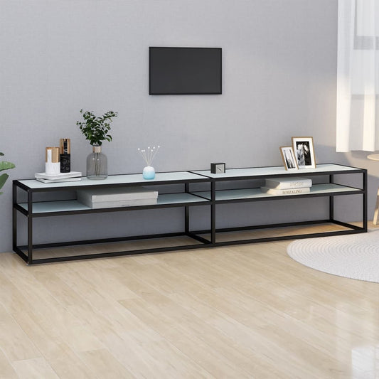 Meuble TV aspect marbre blanc 220x40x40,5 cm verre trempé