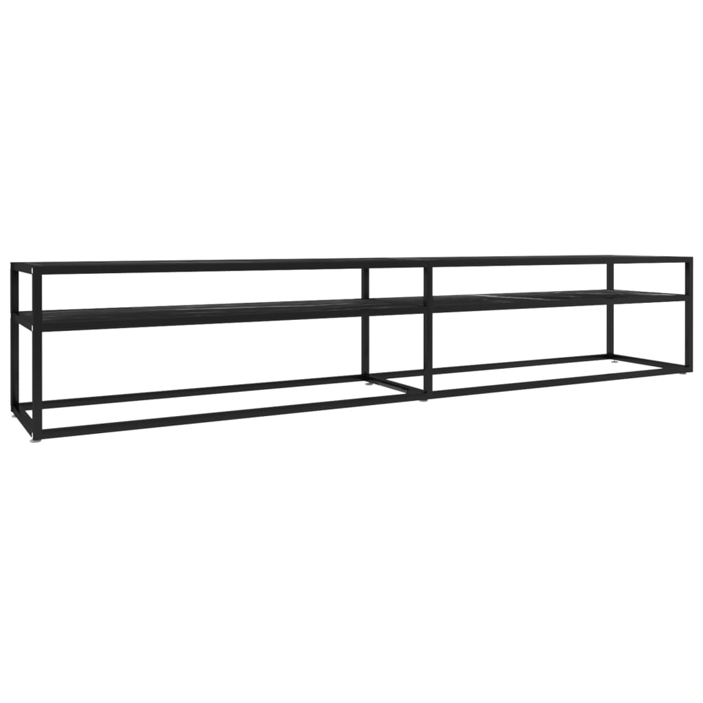 Meuble TV aspect marbre noir 220x40x40,5 cm verre trempé