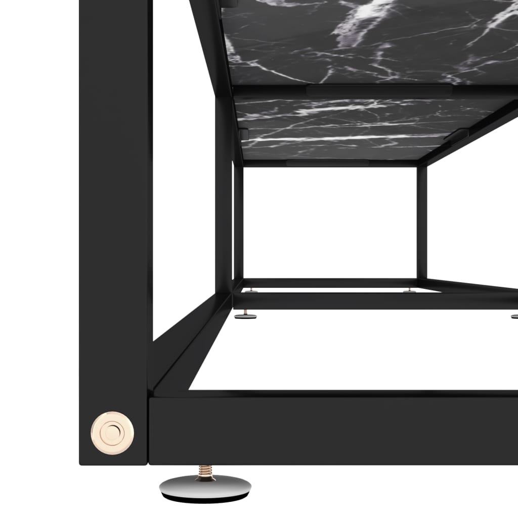 Meuble TV aspect marbre noir 220x40x40,5 cm verre trempé