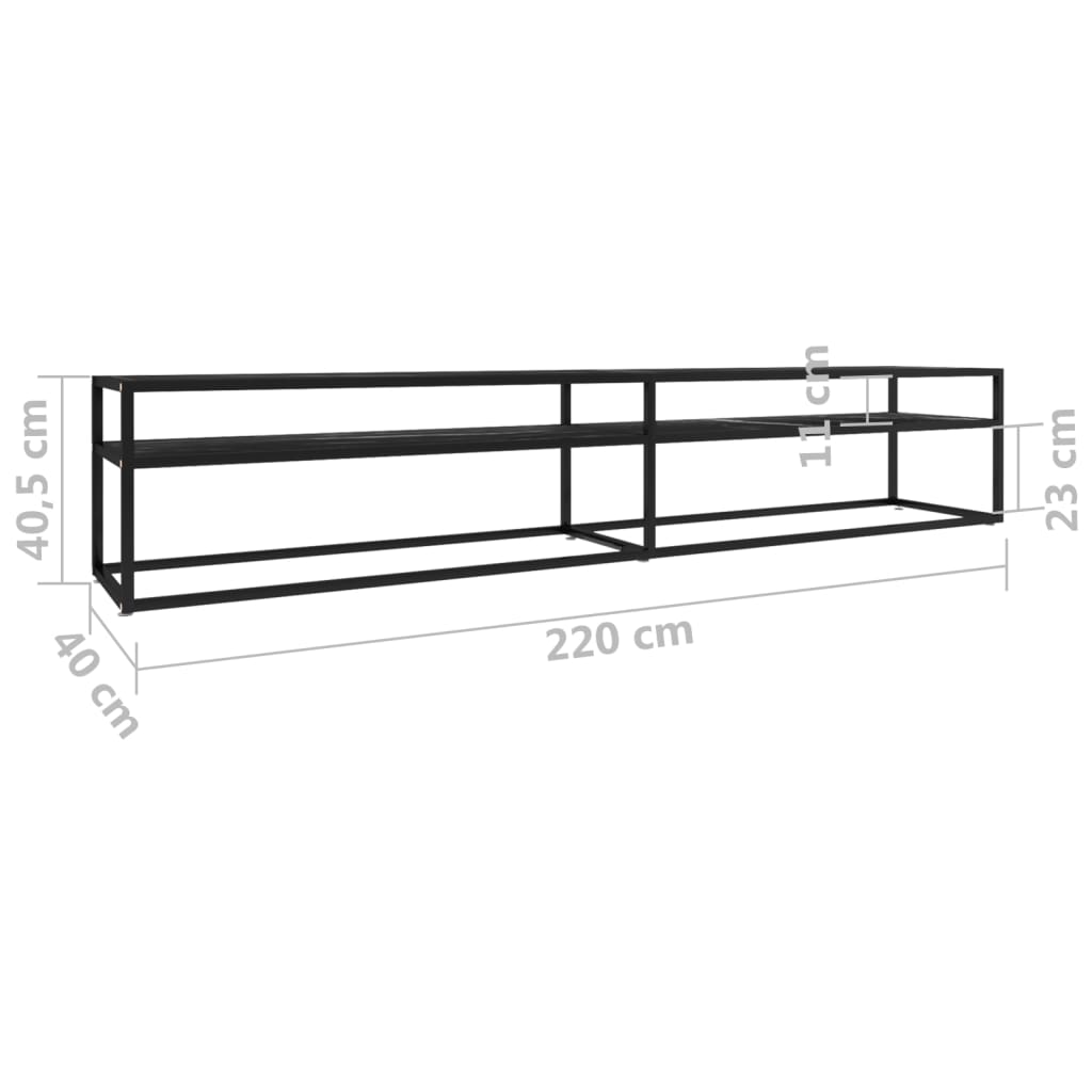 Meuble TV aspect marbre noir 220x40x40,5 cm verre trempé