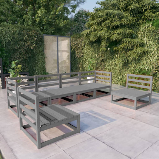 6-piece garden lounge set, grey, solid pine wood