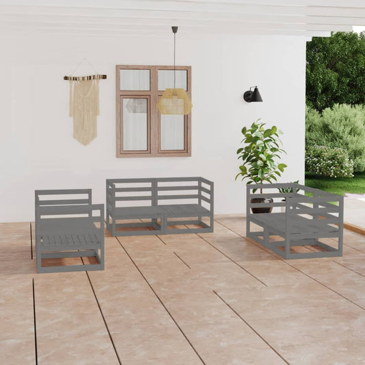 6-piece garden lounge set, grey, solid pine wood