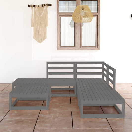 6-piece garden lounge set, grey, solid pine wood