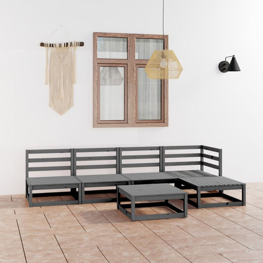 6-piece garden lounge set, grey, solid pine wood