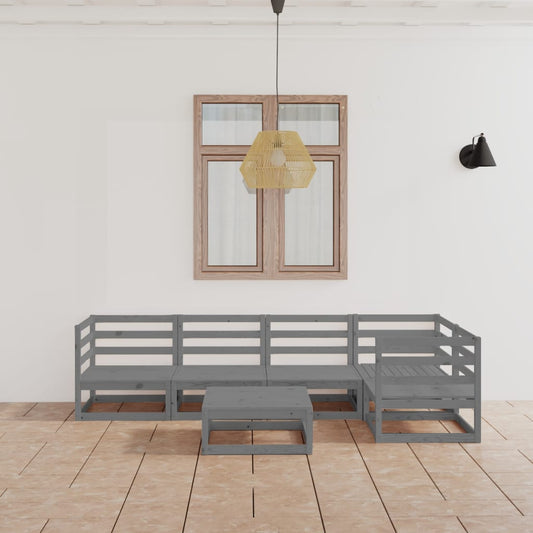 6-piece garden lounge set, grey, solid pine wood
