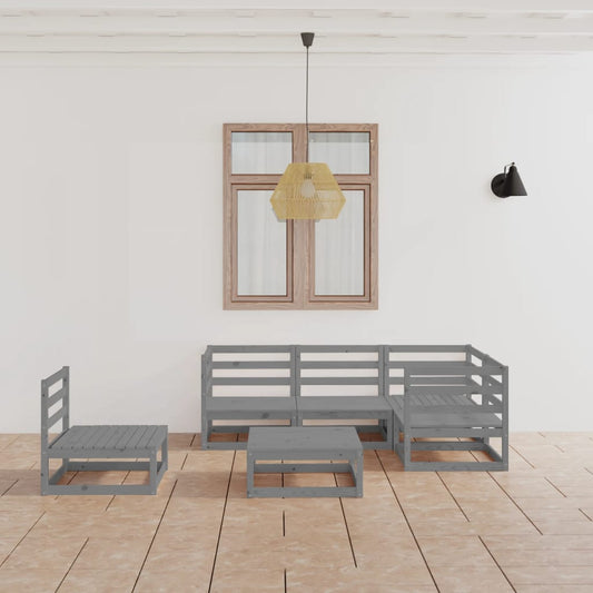 6-piece garden lounge set, grey, solid pine wood