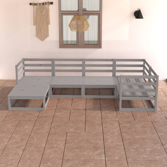 6-piece garden lounge set, grey, solid pine wood