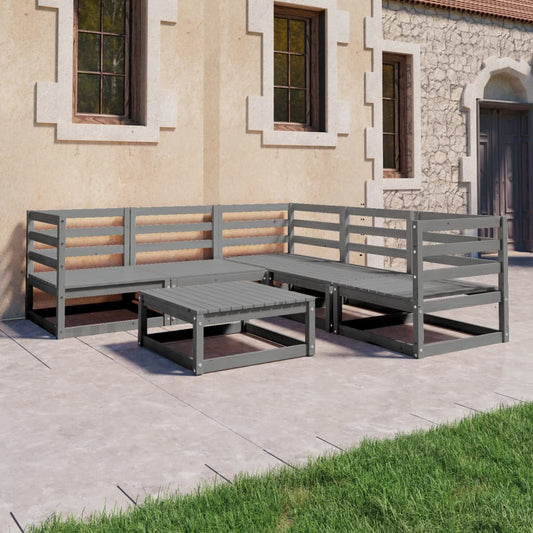 6-piece garden lounge set, grey pine solid wood