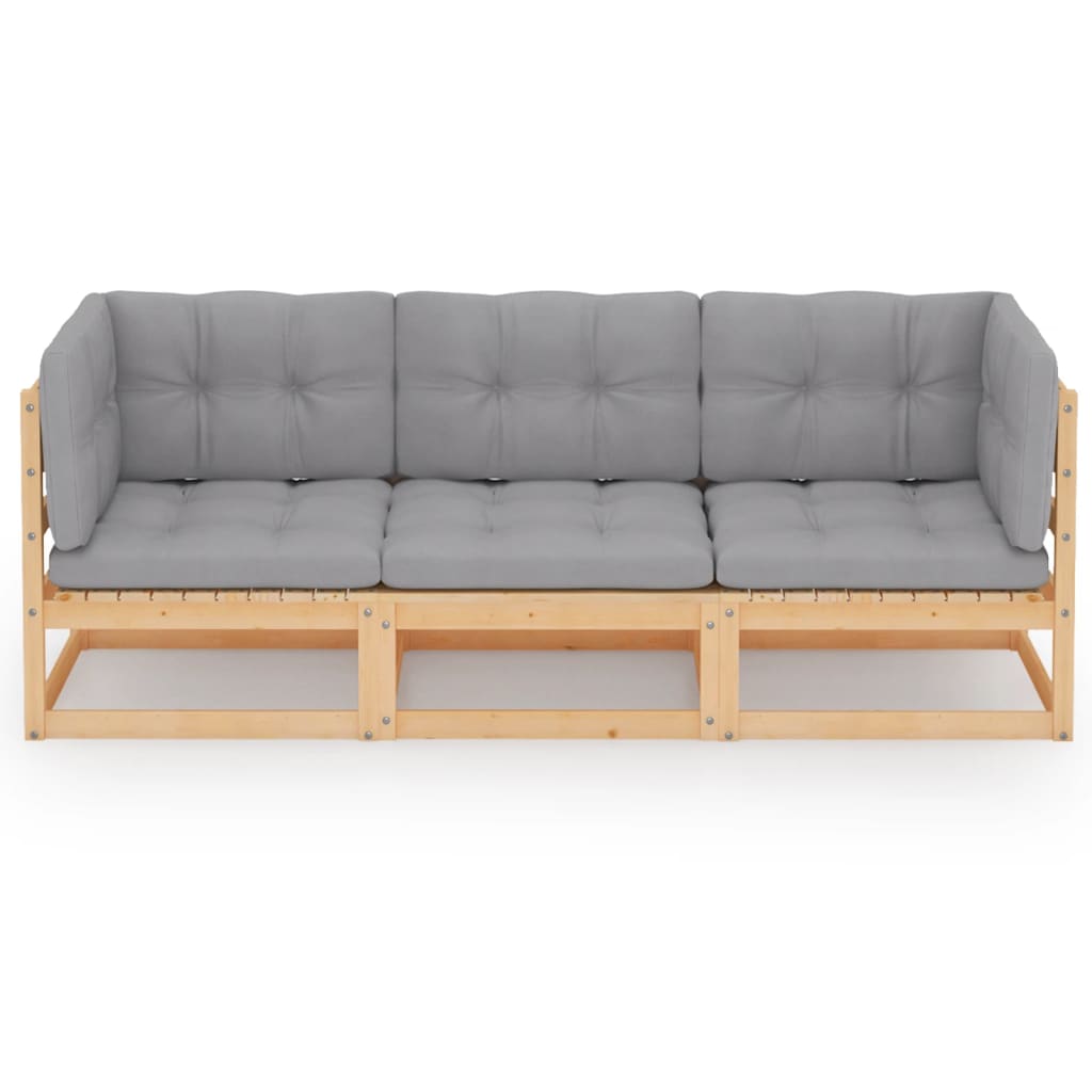 3-Sitzer-Gartensofa mit Kissen Kiefer Massivholz